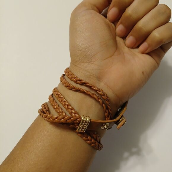 Women's Gold Tone Dial Rhinestone Bezel Brown Coil Wrap Bracelet Style Watch - Picture 2 of 8